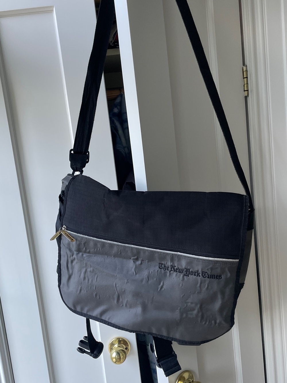New York Times Black & Gray Messenger Bag